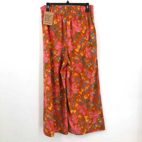 TOAD & CO Womens Sunkissed Wide Leg Pants Medium Red Persimmon Tulip Print NWT - Picture 7 of 12